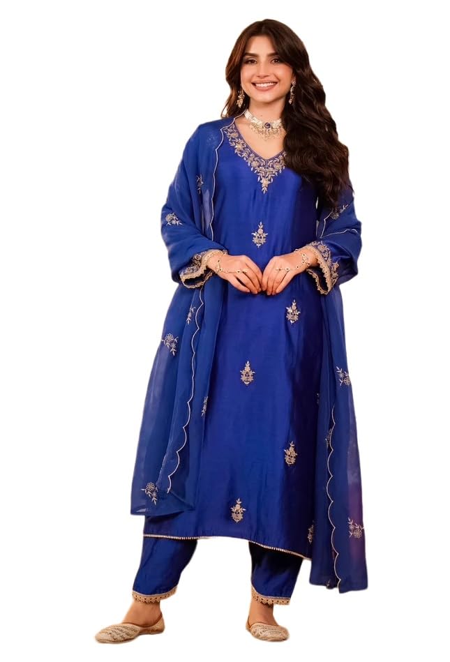 Image of Klosia Women Embroidery Solid Straight Kurta and Pant Set with Dupatta