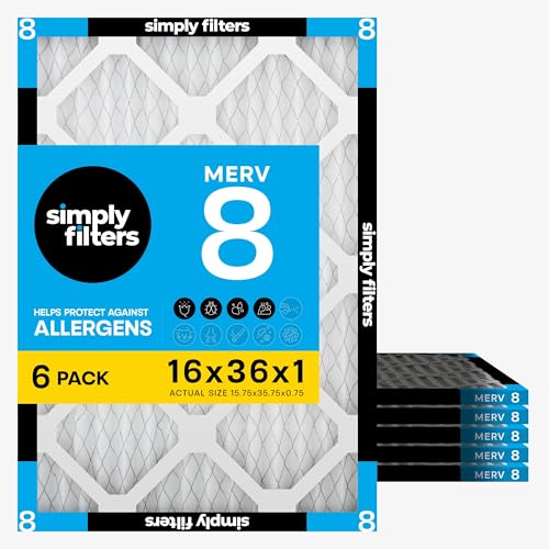 Simply 16x36x1 Air Furnace Filter For HVAC Merv 8 6 Pack (Actual Size: 15.75x35.75x0.75) DUST Pet & Allergy Control