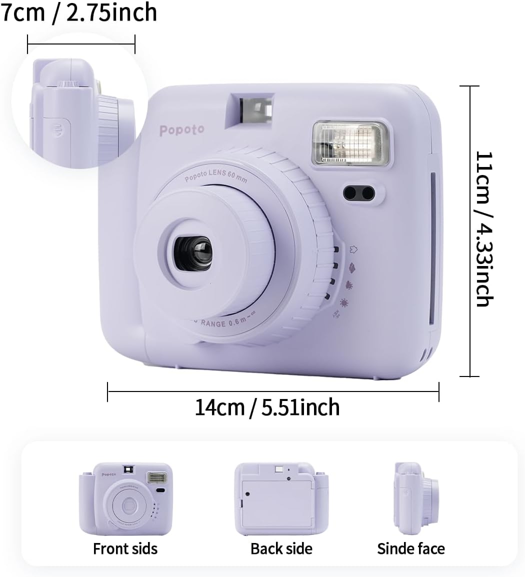 POPOTO Instant Camera with Bucket Bag, Mini 12 Instant Camera Decoration Stickers, Frames, Photo Album and More Accessory kit - Purple