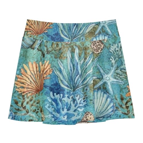 Summer Girls Skorts Athletic Shorts Tennis Skirts Toddler School Watercolor Sea Turtle Colorful Green 4t
