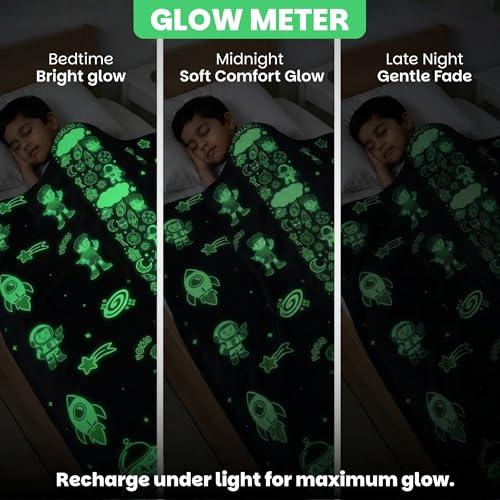 Image of Famyo GlowMaxx Kids Blanket | Soft Flannel Glow in Dark Blanket - Leo the Astro | AC Blanket for Kids | Summer Blanket 200x152 cm | | Double Bed | 0-15 Yrs | Lab-Tested Safe (Grey)