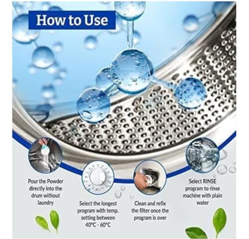 Image of Washing Machine Descaler Compatible with Samsung Washing Machines | Drum Cleaner Powder for Front Load & Top Load | Removes Limescale, Dirt & Odour | Pack of 10 (100g Each)