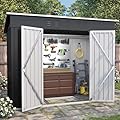 VONZOY 8x4 FT Outdoor Storage Shed,Metal Shed Garden Shed with Lockable Door for Bike, Garbage Can,Tool Shed for Patio, Backyard, Lawn(Grey)