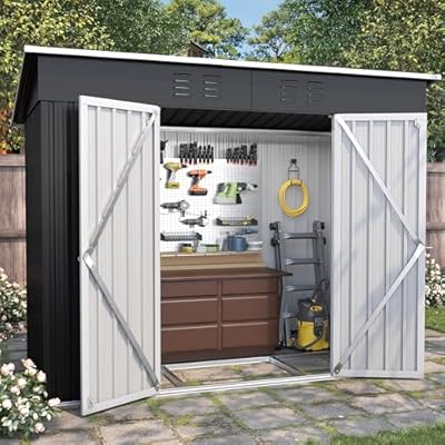 VONZOY 8x4 FT Outdoor Storage Shed,Metal Shed Garden Shed with Lockable Door for Bike, Garbage Can,Tool Shed for Patio, Backyard, Lawn(Grey)
