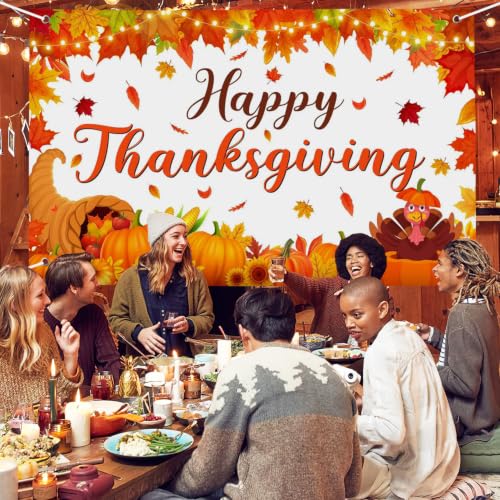 Image of Large Thanksgiving Banner Decorations Outdoor 72x44 Inch,Turkey Maple Leaf Pumpkin Decorations Gifts for Indoor Home House Decor Party Supplies,Yard Sign Background for Photography