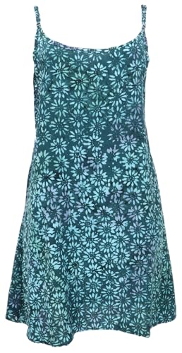 GURU SHOP Boho Strandkleid, Minikleid, Sommerkleid, Trägerkleid - Petrol, Damen, Synthetisch