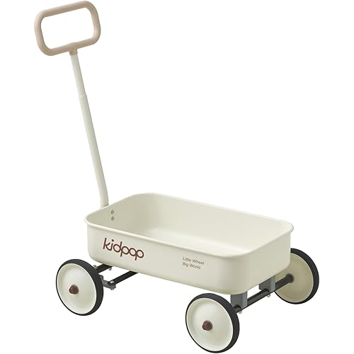 PULA-Wild 2-in-1 Kids' Pull-Along Wagon Toddlers Push Walker for 2.5-8 Adjustable Handlebar, Birthday Gifts Max Weight 33 lbs (White)