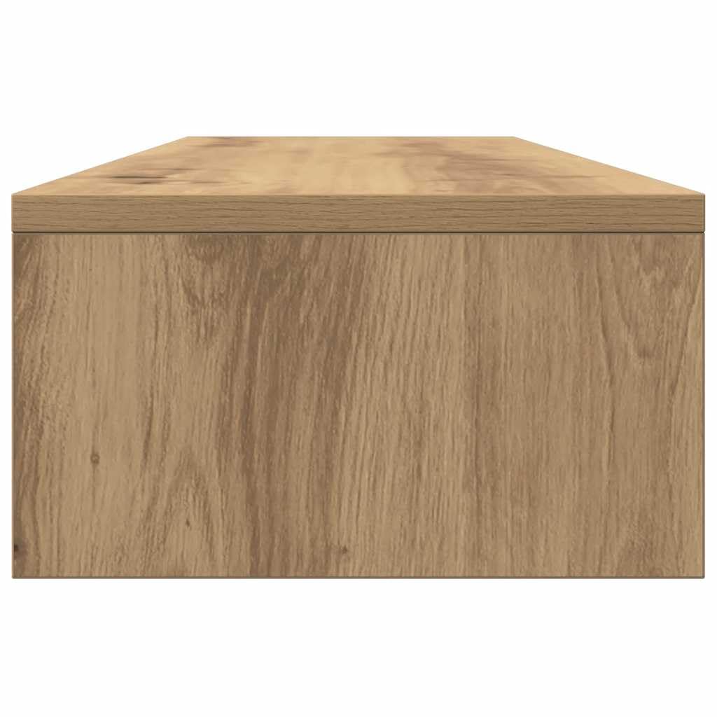 Supporto per monitor con cassetti in legno di rovere Artisan, 100 x 27 x 15 cm, per due monitor, portata 25 kg, organizer da scrivania, home office e gaming