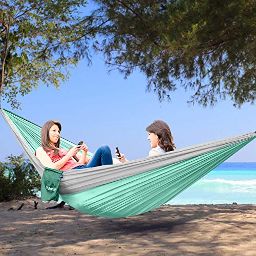 Holarun Camping Hammock Double Portable Hammocks With Lightweight 210T Nylon Parachute, Two Person Hammock Tree Straps For Backpacking, Hiking Gear, Outdoor, Travel, Beach - Mint Green #TOP1