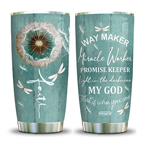64HYDRO 20oz Faith Way Maker Miracle Worker Christian Gifts Dragonfly Dandelion Lover Stainless Steel Tumbler Cup with Lid, Double Wall Vacuum Thermos Insulated Travel Coffee Mug - DNLZ1905016Z