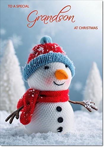 Doodlecards Grandson Christmas Card Snowman - Medium Size