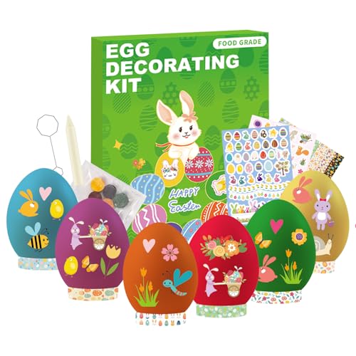 Ovenli Easter Egg Decorating Kit Variety Pack, 6 Colors Food Coloring Dye Tablets with 89 Stickers, 8 Egg Stands for Easter Theme Party, Creativity Activity DIY Gift