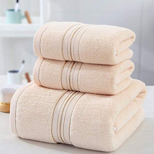 XIMIXI Quick Dry 3-teiliges Handtuch-Set aus 100 % Baumwolle - 1 x Badetuch, 2 x Handtücher (beige) Cover