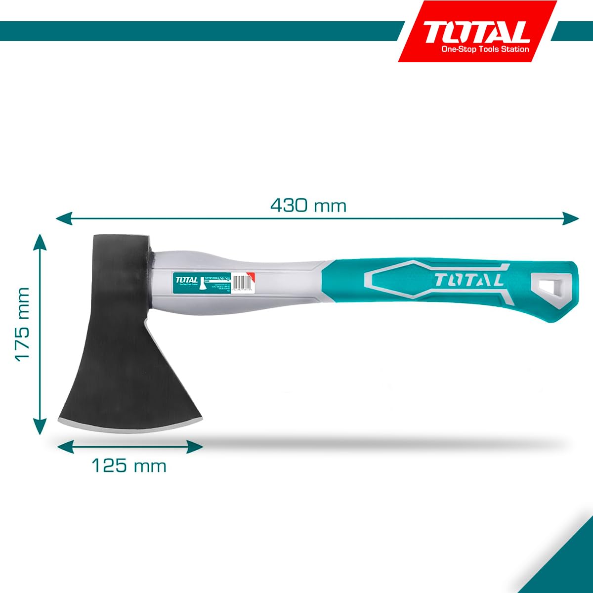 TOTAL - Hacha para leña - Acero al Carbono - Mango Bimaterial y Ergonómico - para tareas de Bricolaje, Camping y Jardinería - Peso: 1000 g