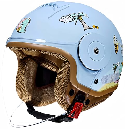 Kinder-Motorradhelme, Kinder-Jet-Helm, Roller-Helm Für 4–12 Jahre Alte Jungen Und Mädchen Mit Visier, Elektrischer Helm E,48~58cm