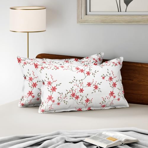 Image of Wakefit 100% Cotton Pillow Cover Set of 2 | 200 TC Soft & Breathable Pillow Cases | King Size 19 x 36 Inch | Skin Friendly, Durable & Gentle Machine Washable | Sakura White