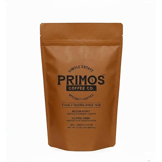 French Press Specialty Coffee, Coarse Ground, Primos Coffee Co (Medium Roast, 12 Oz)