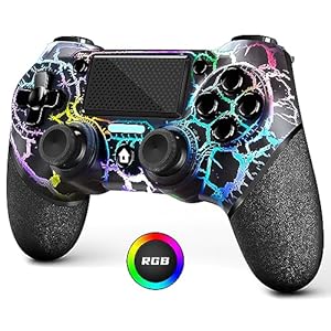 AceGamer Light-up Wireless Controller for PS4,Black Crack Custom Design with RGB Light,1000mah Battery, 3.5mm Audio Jack and Turbo Function,Compatible with PS4/Slim/Pro and Windows PC