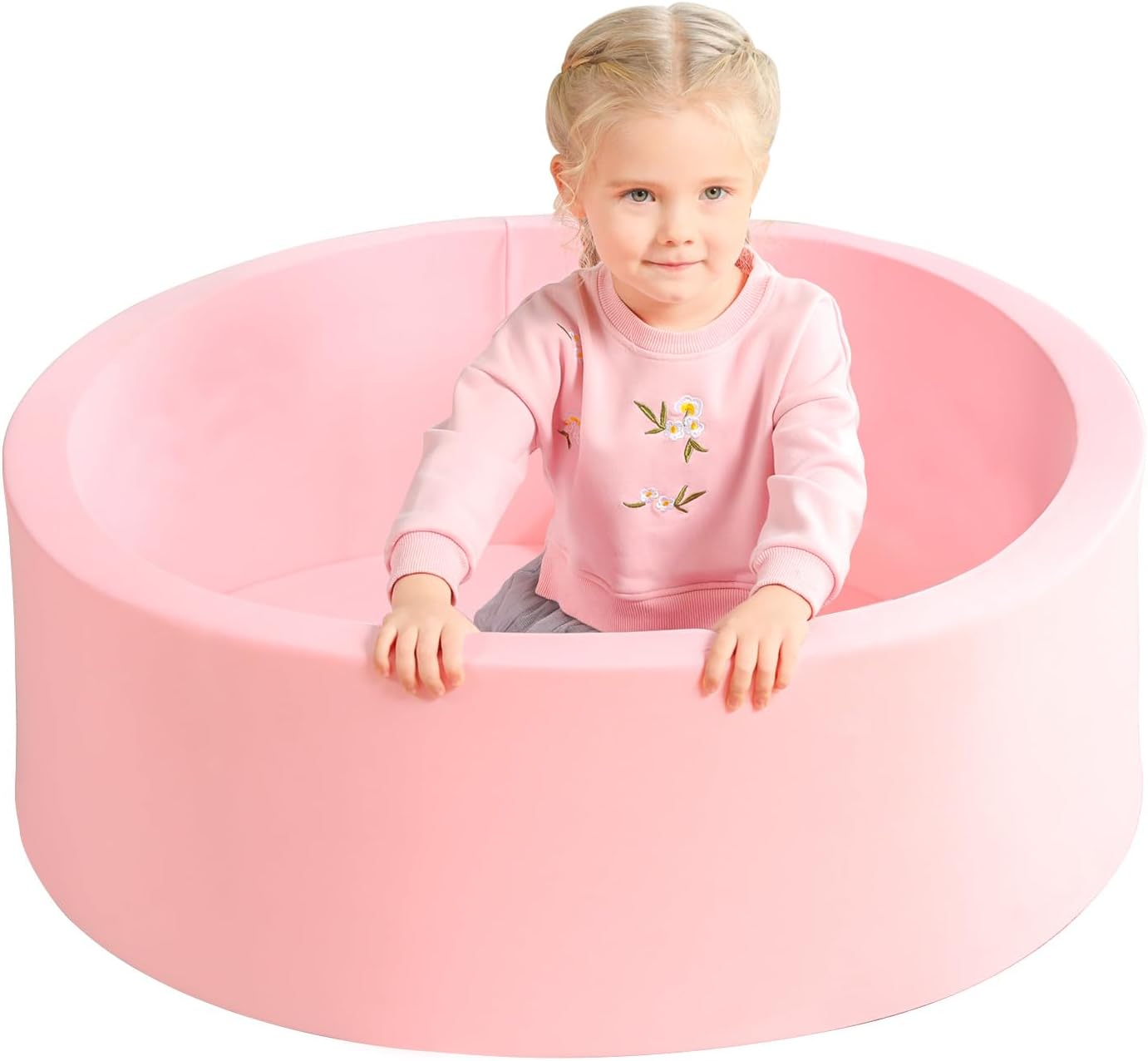 Memory Foam Sponge Indoor Round Ball Pit (NO Balls) for Toddler Children (Light Pink)