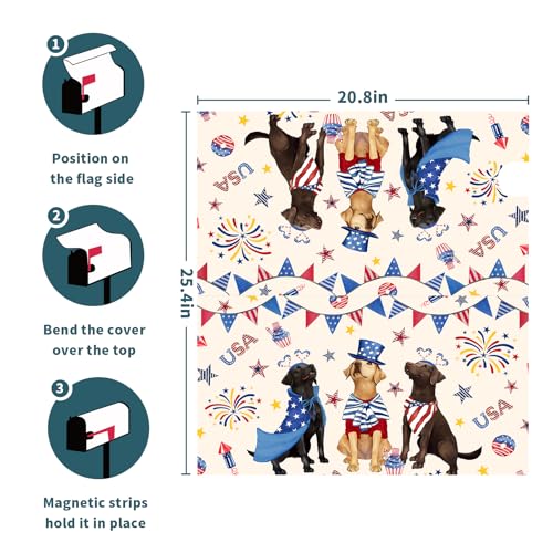 Image of 25.5 inchx21 inch Patriotic Dogs Mailbox Cover Magnetic 4th of July Puppy Waterproof Mailbox Wrap Independence Day USA Stars Letter Post Cover Large Size for Garden Yard Outdoor Decor
