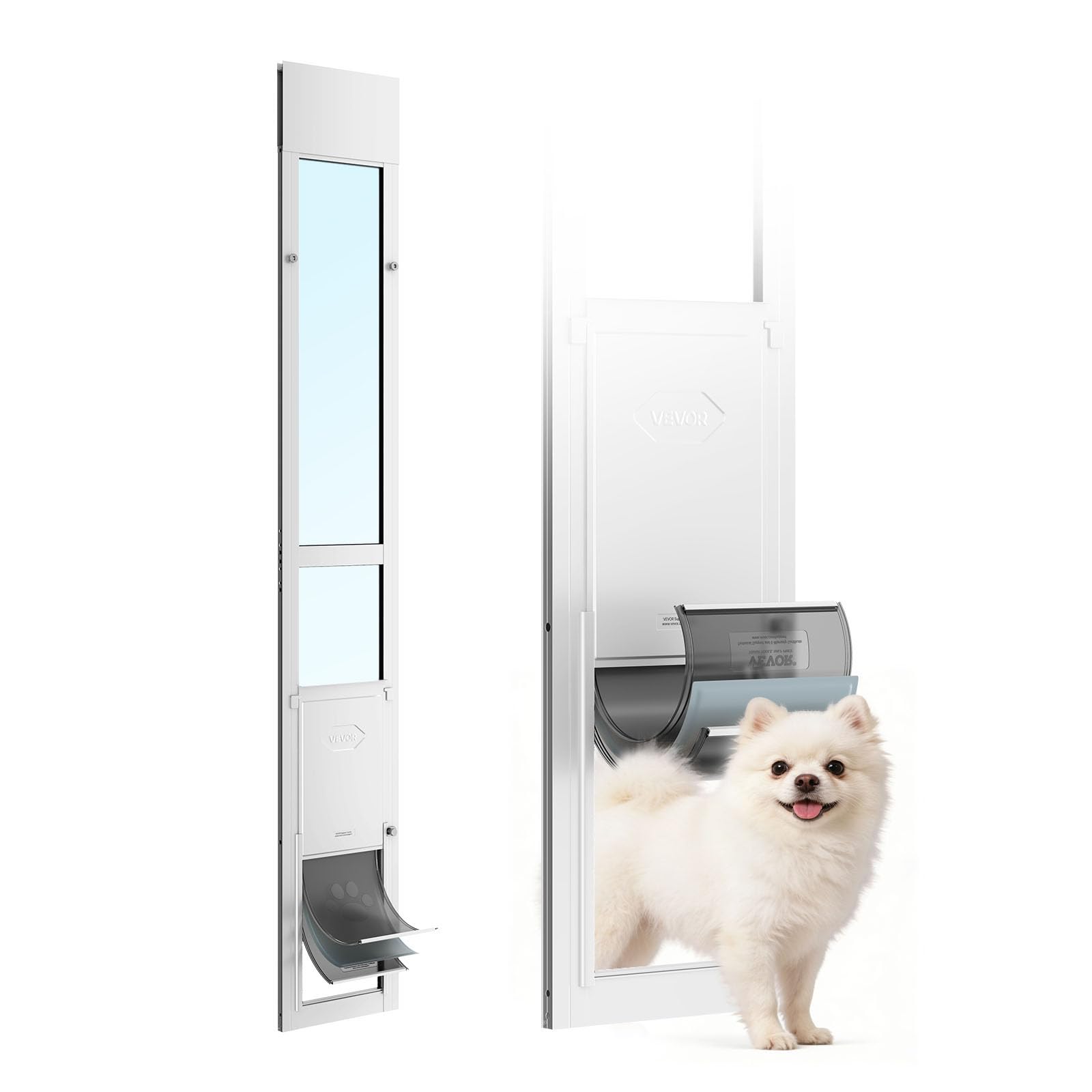 VEVOR Puerta Corrediza de Vidrio con Entrada para Perros, Altura Ajustable, Puerta para Mascota 21 x 31,1 cm de 3 Capas, Marco de Aluminio, Instalación sin taladrar, Compatible con Perros Medianos