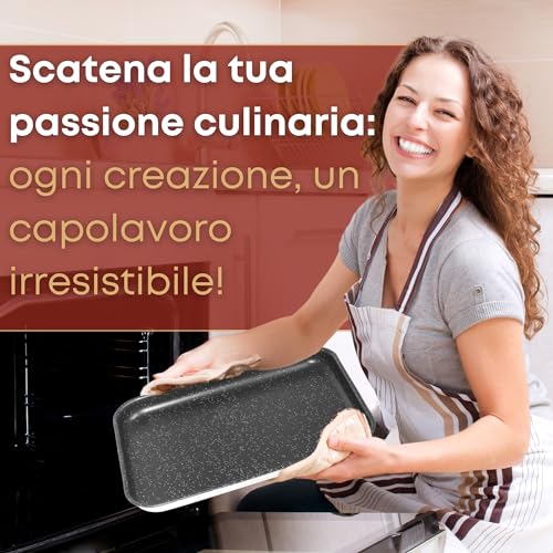 NAMAI - Teglia Pizza Rettangolare, 40CM x 28 CM, Alluminio Antiaderente, Adatta in Lavastoviglie, Design Effetto Pietra, Teglia Forno, Made In Italy (40cm x 28cm) - immagine 3
