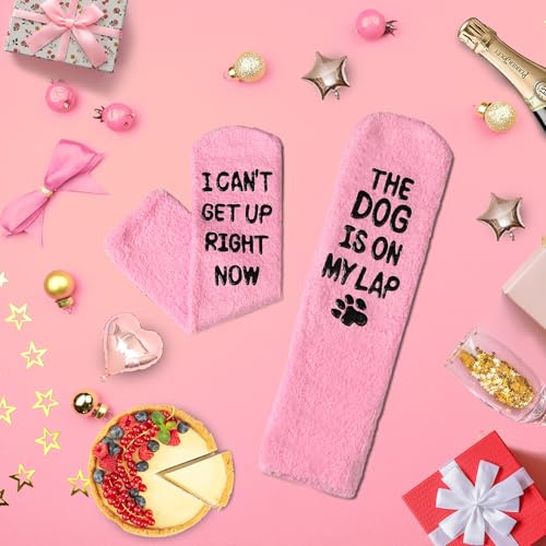 Image of Funny Dog Socks for Men & Women, Novelty Fuzzy Crew Socks with Dog Paws Pattern, Non-Slip Soles