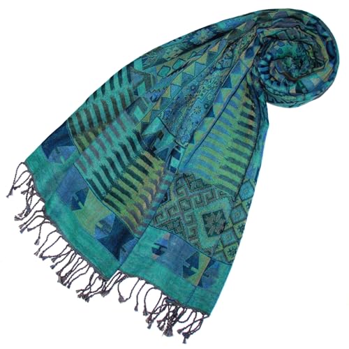 Foulard pour femme pashmina turquoise Lorenzo Cana écharpe coton laine aztèque