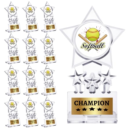 Tondiamo 12 Pack Acrylic Softball Champion Trophy Awards Winner Prizes Champion Trophies for Sports Competition Prizes Souvenir Gift Decoration