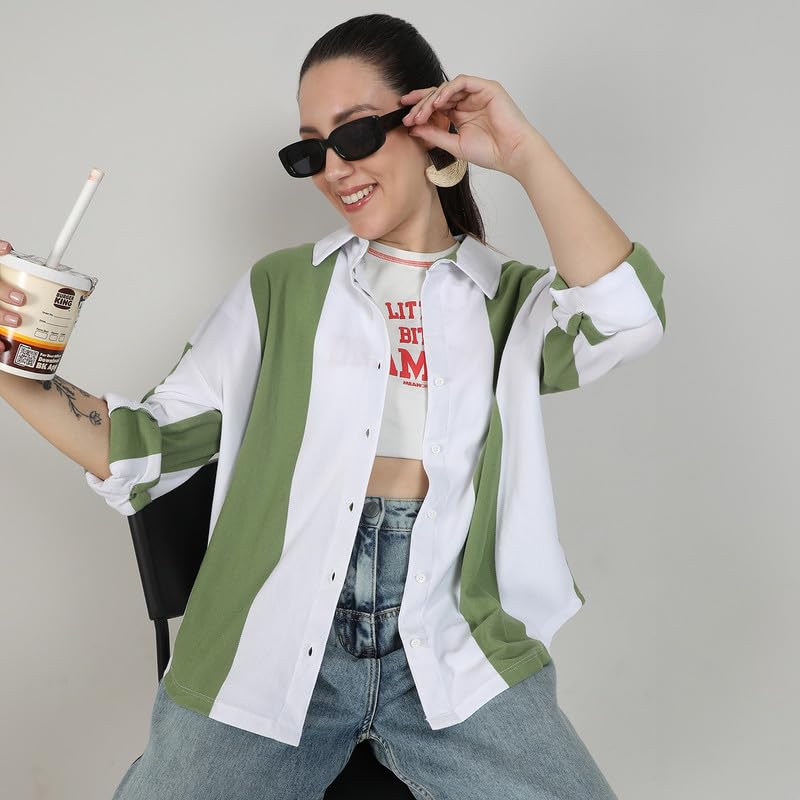 Image of PINACOLADA Women's Boxy Striped Shirt for Casual Wear | Spread Collar | Cuffed Sleeves | Button Closure | Shirt Crafted with Comfort Fit for Everyday Wear