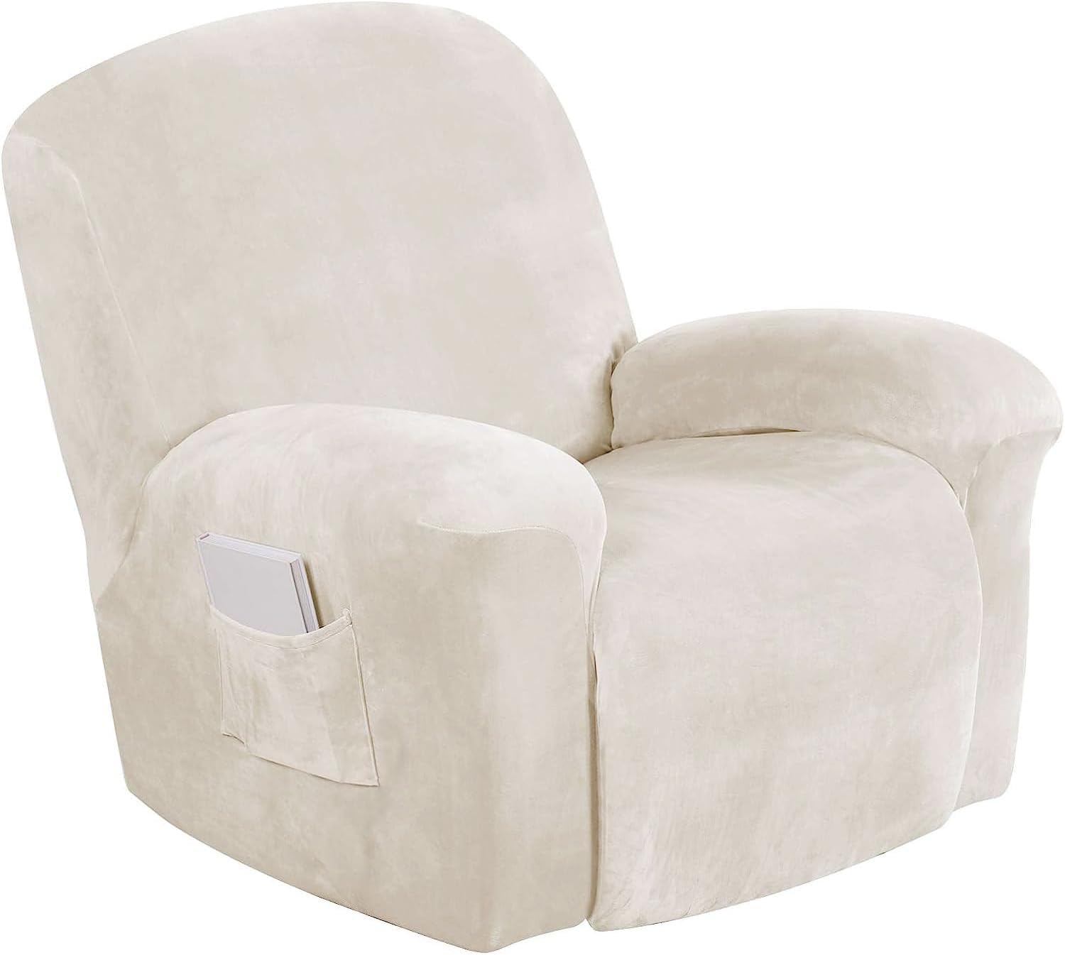 Turquoize Velvet Recliner Covers with Pocket Recliner Chair Cover Stretch Recliner Slipcovers 1 Piece Velvet Recliner Furniture Cover/Protector for