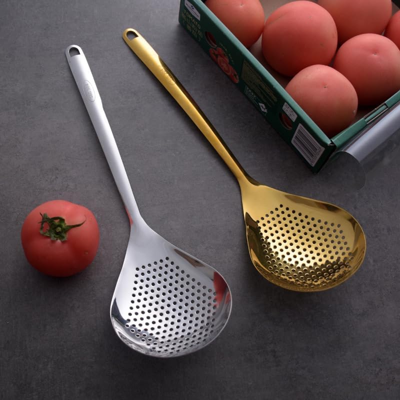 Silverware Set, 1/4/6/8/10/12pcs Household Dumpling Hot Pot Filter Water Noodles Large Colander 304 Stainless Steel Mesh Spoon(Silver,10 Pieces)