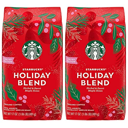 Starbucks Holiday Blend Ground Coffee - Pack of 2 Larger 17 oz Size Bags -Seasonal Limited Edition Flavored Starbucks Coffee