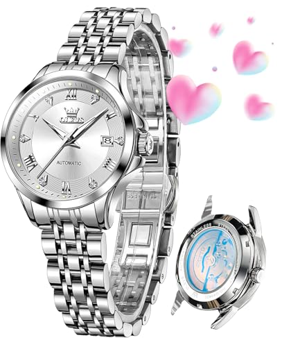 Image of OLEVS Womens Automatic Watch Diamond Luxury Date Ladies Dress Classic Self Winding Wrist Watches
