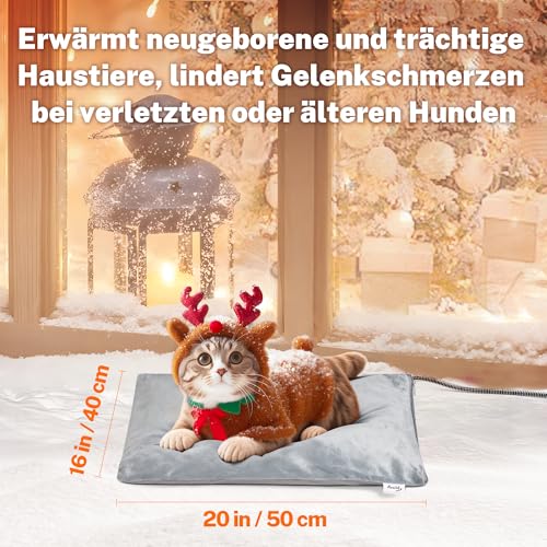 Toozey Outdoor Heizdecke Haustier mit Wasserdicht Abdeckung und Kaubeständigem Kabel, Automatische Temperaturregelung für Neugeborene, Schwanger, Alte, Gelenke Verletzt Katzen und Hunde, 50x40cm