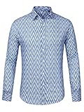 Lars Amadeus Men's Floral Dress Shirts Long Sleeve Casual Button Down Shirts 100% Cotton Blue White Large