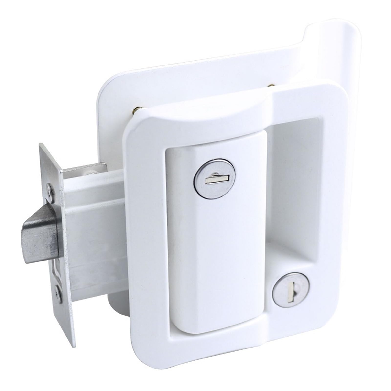 Caravan Door Lock, White Motorhome Entry Door Lock Handle Knob with Deadbolt Camper Travel Trailer Latch Key Kits Inside Outside Latches RV Parts
