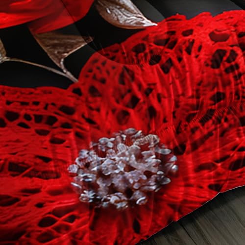 Image of QOOMO Red Flowers Kids Bedding Set,Cartoon Plants Comforter Set Full Size for Boys Girls Teen Room Decorat,Soft Lightweight Bed Set All Season,1 Comforter 2 Pillowcases