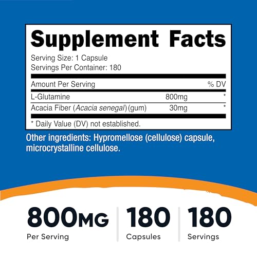 Image of Nutricost L-Glutamine 800mg, 180 Capsules - Gluten Free, Non-GMO (Pack of 3)
