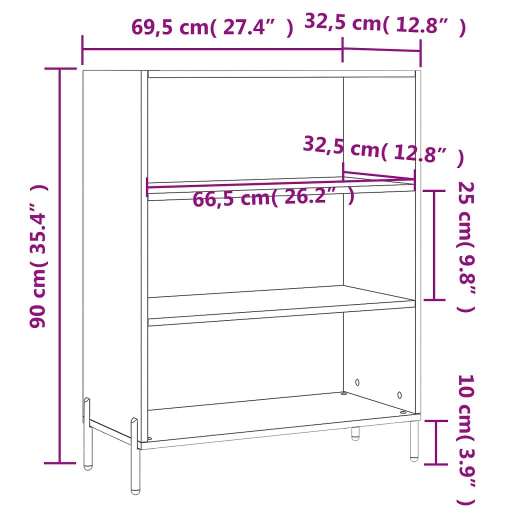 Gecheer Librería, estantería, estantería, librería moderna, librería para salón, librería estantería, librería baja de 3 estantes, estantería de 3 estantes, color blanco brillante, 69,5 x 32,5 x 90