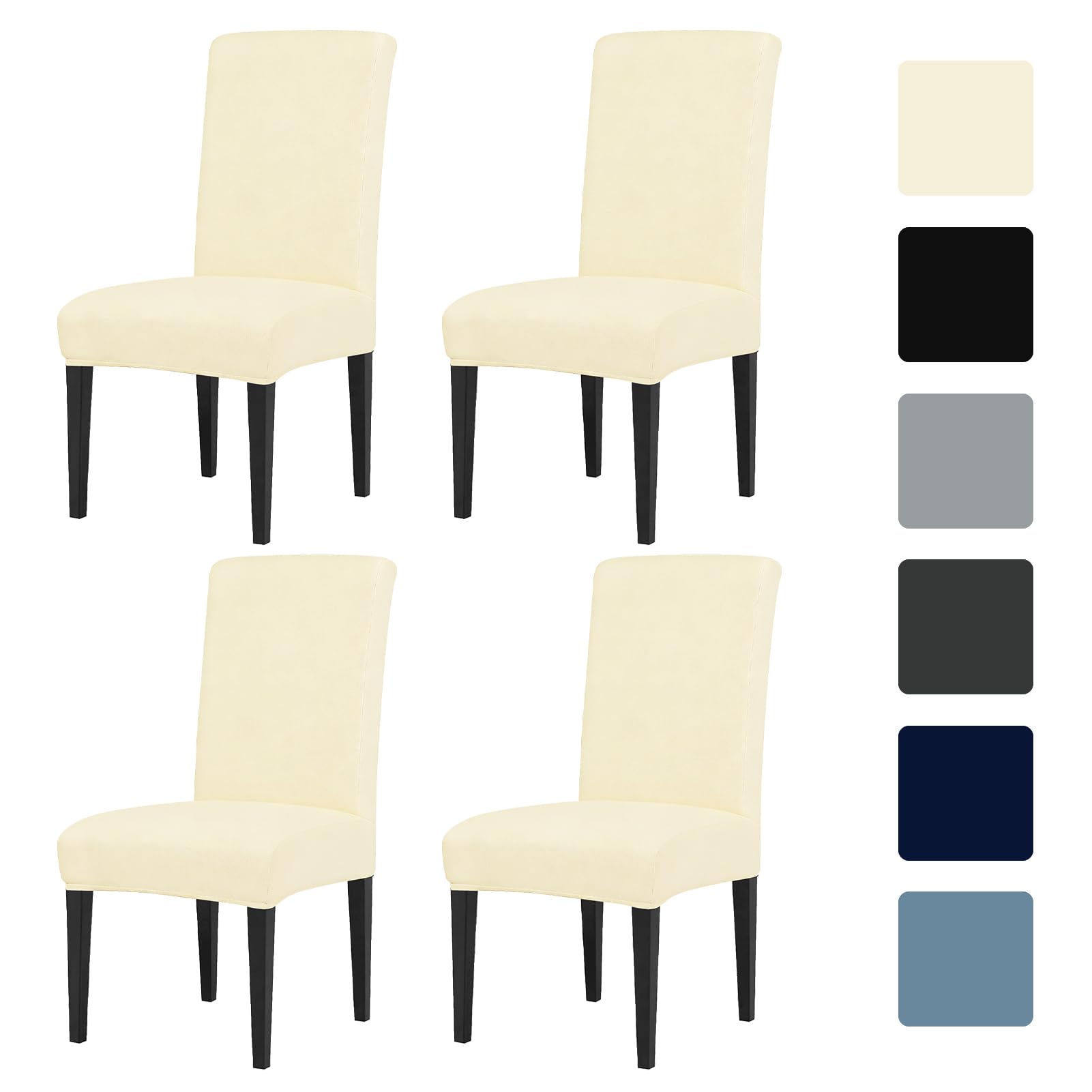 LUSCHEER Dining Room Chair Covers Set of 4, Chair Protector Slipcovers Stretch Removable Washable Decoration Seat Cover for Hotel, Ceremony, Banquet, Kitchen, Restaurant, Home (Beige)