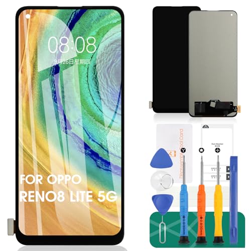 Pantalla LCD TFT para OPPO Reno8 Lite 5G para Oppo Reno8 Lite, reemplazo de pantalla para digitalizador Reno 8 Lite Touch CPH2343 sin marco (negro, sin reconocimiento de huellas dactilares)