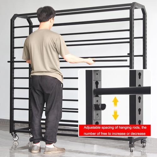 Easy Installation Shower Curtain Rod Adjustable Corner Ceiling Support Curved Rod,Adjustable Fabric Roll Storage Rack - 10 Rods, 63in Rolling Organizer for Vinyl, Leather, Curtains & Wallpap