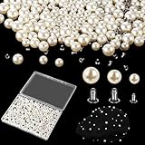400 PCS Mix Size Pearl Rivets, Include 200 Rivets for Fabric and 200 White Faux Pearls, 8mm/10mm/12mm/ Pearl and Rivets Set for Clothing Decoration Crafts Hat Bag Shoe Leather DIY Accessories