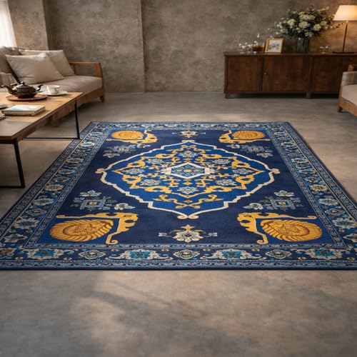 Alfombra de dormitorio lavable 160x230 para pasillo y cocina azul 2