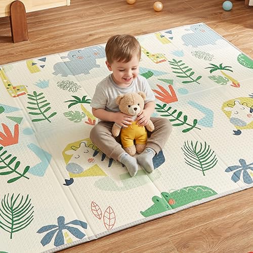 CASABEL Tapis d’Éveil Bébé Évolutif 180×150 cm – Tapis Bébé Pliable, Imperméable et Épais, Motifs Jungle, Grande Taille, Doux et Coloré, Tapis de...
