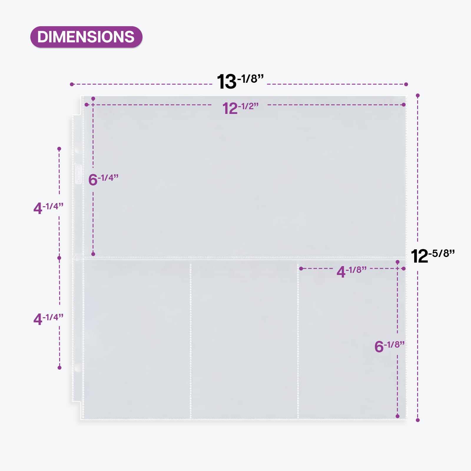 Dunwell Protectores de página de álbumes de recortes de 12 x 12 pulgadas, paquete de 50, se adapta a carpetas de álbumes de recortes de 3 anillos, diseño combinado con capacidad para 300 fotos