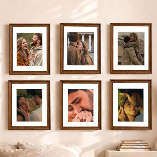 Image of Art Street Wooden Photo Frame for living room, Aesthetic Cave Design Photo Frames for Photograph, Art Work, Certificates Set of 6 (8x10 Inch, Brown)