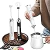 AIROX (USB) Powerful Mini Electric Whisk Handheld Rechargeable Milk Frother - Stainless Steel Small Coffee Whisk for Lattes, Cappuccinos, Protein Shakes, Hot Chocolate Stirrer, Egg Beater (White)