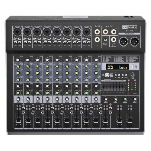 DaBeatz 10-Channel Professional Audio Mixer – 99 DSP Effects, 48V...
